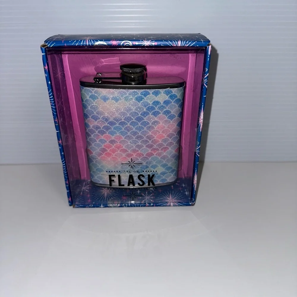 NEW Wild Eye Designs Flask Multi-color 7 FL OZ Stainless Steel Mermaid Girly